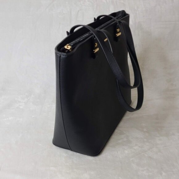 Lovevook Black Tote Bag Zipper Purse Faux Leather 12"X10" Gold Tone Hardware - Picture 15 of 16